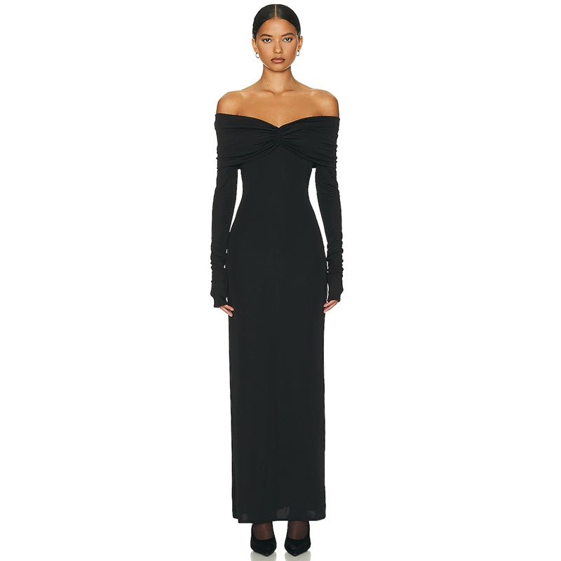 Elegantes Off-Shoulder Maxikleid mit langen Ärmeln