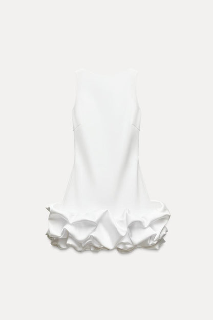 Ärmelloses Mini-Kleid mit Volant-Saum und Rundhalsausschnitt