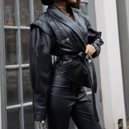 Amerikanische Retro-Lederjacke mit Taillengürtel