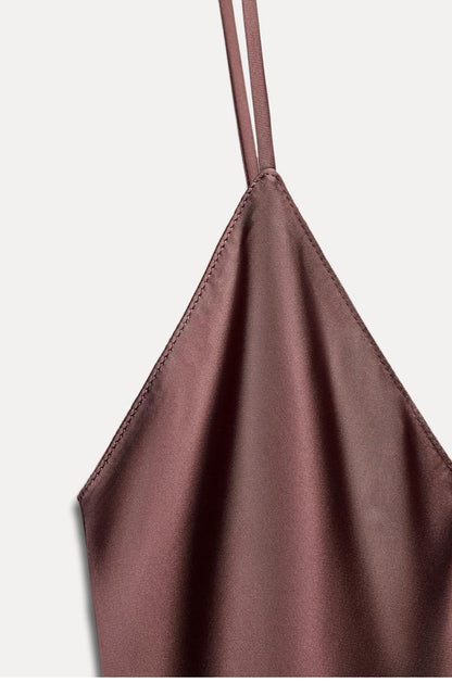 Elegantes Satin-Maxikleid mit V-Ausschnitt