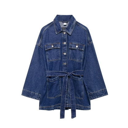 Oversized Denim Jacke mit Taillengürtel