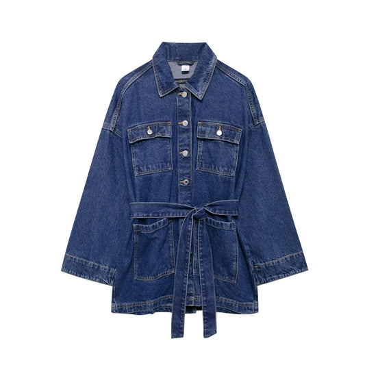 Oversized Denim Jacke mit Taillengürtel