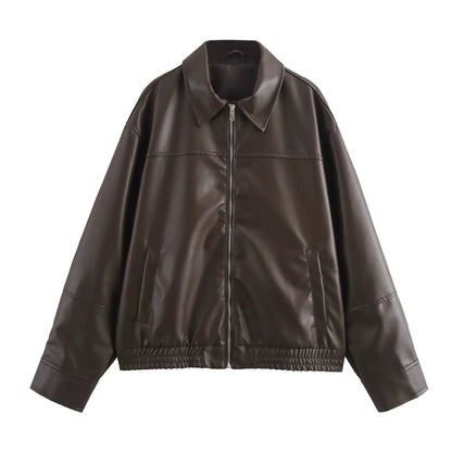 Oversized Kunstlederjacke im lässigen Design