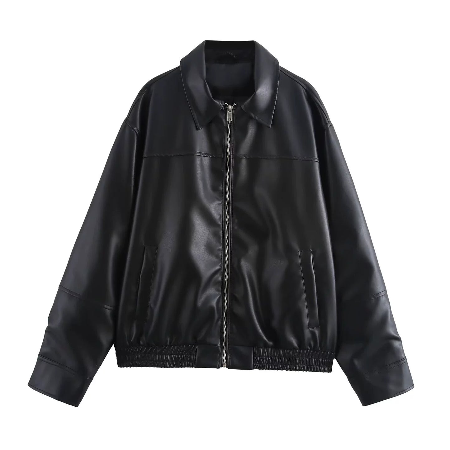 Oversized Kunstlederjacke im lässigen Design