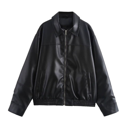Oversized Kunstlederjacke im lässigen Design