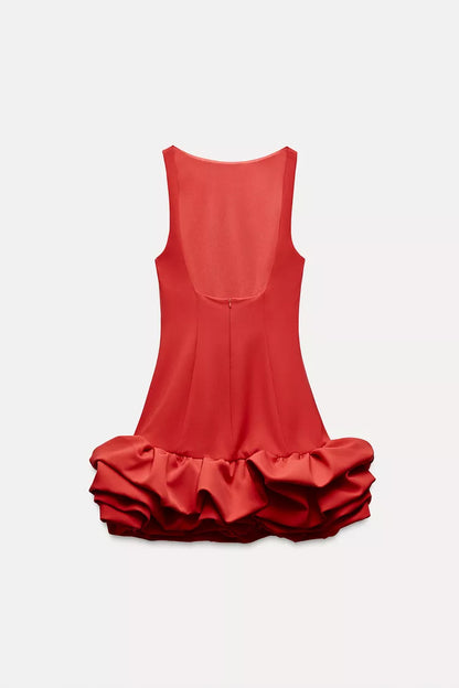 Ärmelloses Mini-Kleid mit Volant-Saum und Rundhalsausschnitt