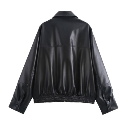 Oversized Kunstlederjacke im lässigen Design