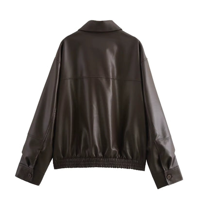 Oversized Kunstlederjacke im lässigen Design