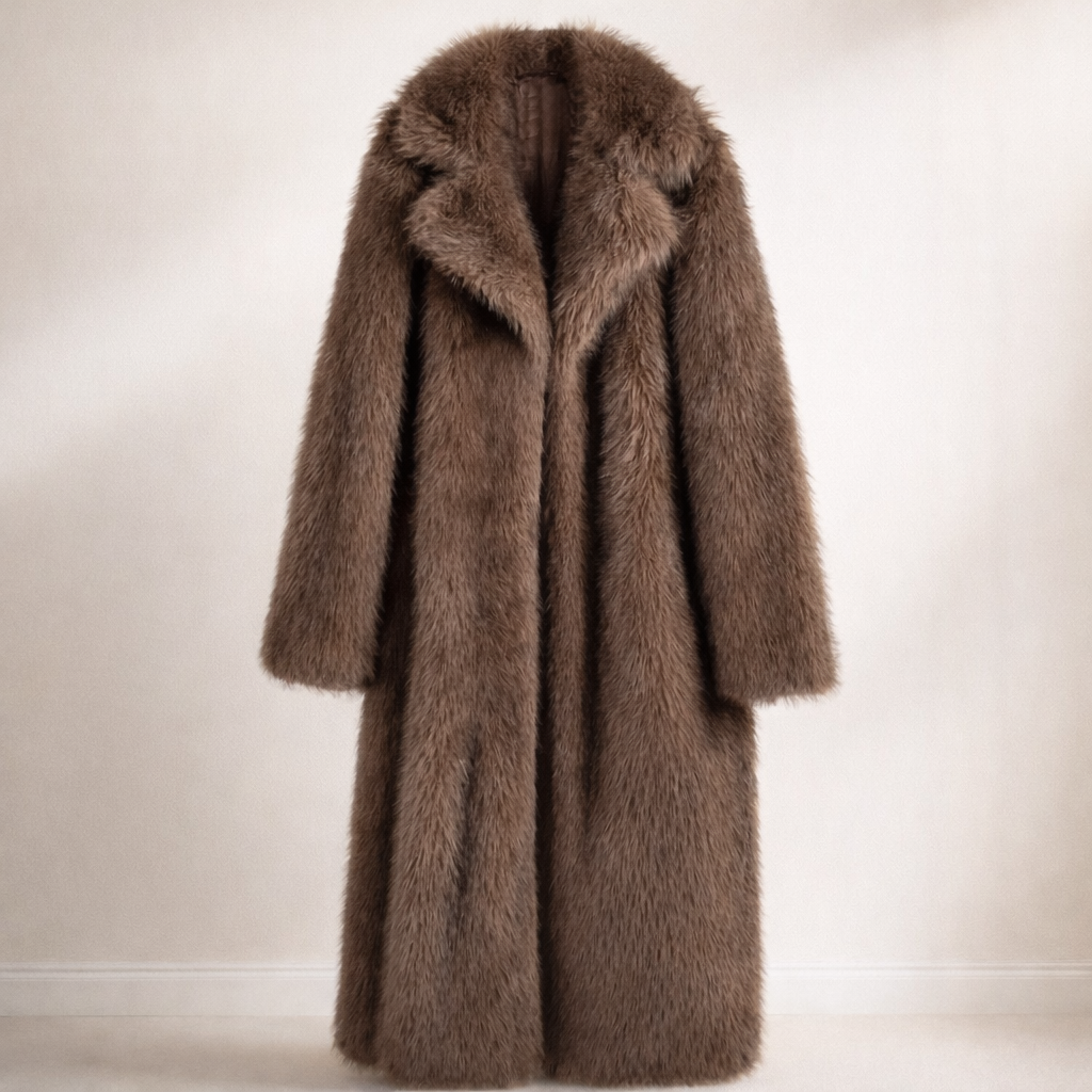 Eleganter langer Kunstfellmantel mit Reverskragen